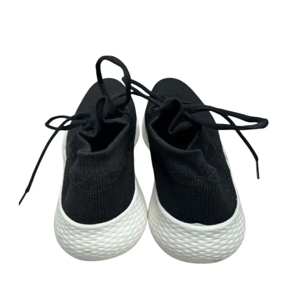 J/Slides Sneakers Womens Size‎ 5.5 Black Stretch Knit Upper Lace Up Shoes